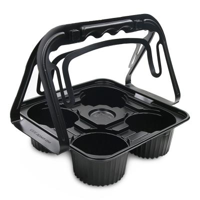 China Wholesale Disposable Disposable Coffee Cup Holder Tray Drink Holder Black Plastic Basket With Handle for sale