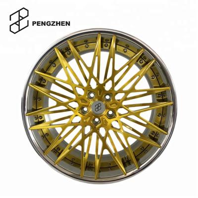 China ALLOY Customized 18-22 Inch Two Piece Structure Forged Gold Rims Chrome Lip For Cars for sale