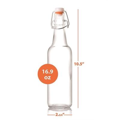 China 500ml Beverage Glass Kombucha Bottles for Home Brew Kefir Kombucha or Beer-16oz Clear Shake Glass Grolsch Top Bottles for sale