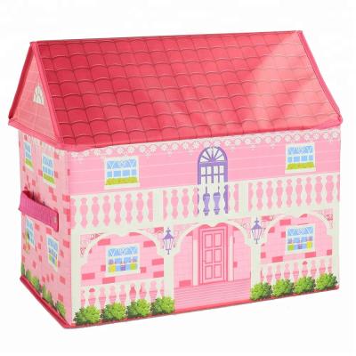 China Sustainable Unsustainable Pink House Woven Fabric With Children Toys Liner Storage Box for sale