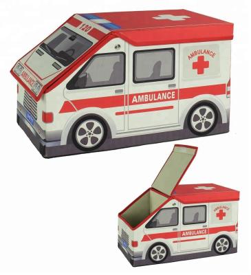 China Jiahe Sustainable Sustainable Children Fabric Ambulance Car Toys Folding Storage Box for sale