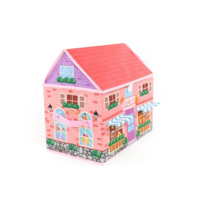 China Hot Selling Viable Sustainable Folding House Shaped Tissue Storage Box For Kids for sale