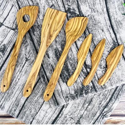 China Sustainable Olive Wood Kitchen Utensil Set Of 6 - Olive Wood Spatula Spurtles Cooking Tool Kit for sale