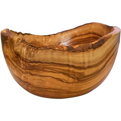 China Sustainable Olive Wood Fruit Bowl, 9 Inches Wide Olive Wood with Burled Grain and Semi Bark Edge for sale