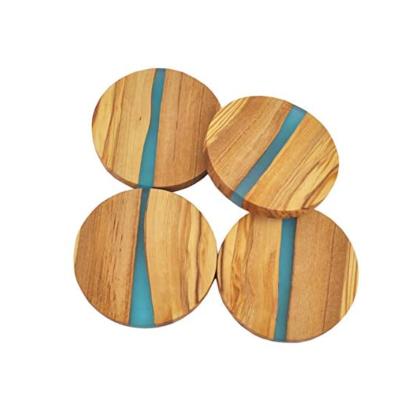 China Olive Wood Round Coasters Viable with Blue Resin River, Olive Wood Coaster for sale