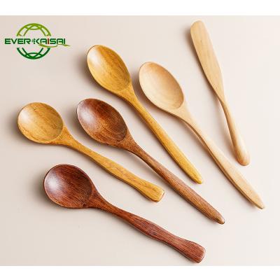 China Viable small wooden spoons for eating, natural wooden spoon for soup, coffee, salad desserts. for sale