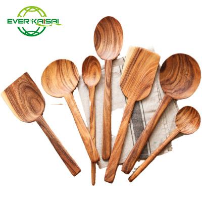 China Sustainable Wooden Cookware Sets, Teak Wood Spoons For Cooking Wooden Utensil For Nonstick Cookware, Kitchen Utensils Set 7 for sale