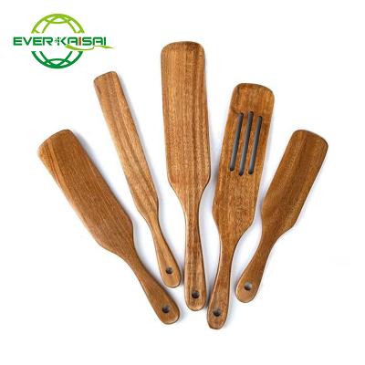 China Sustainable Natural Teak Wooden Spurtles Kitchen Tool Kit, 100% Healthy and Heat Resistance Wooden Cookware Spurtles Set of 4 for sale