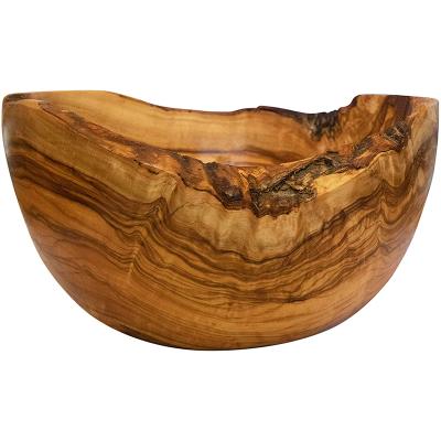 China Sustainable Olive Wood Rustic Fruit Bowl, 9 inches wide Olive Wood with Burled grain and semi bark edge for sale