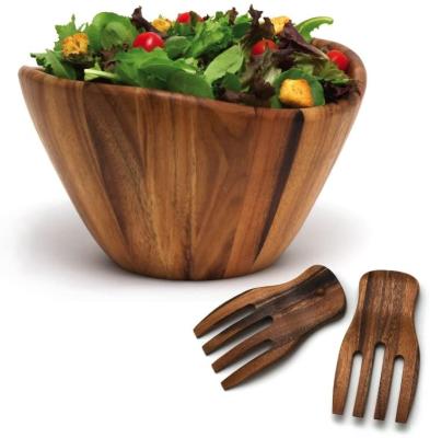 China Sustainable Sustainable Acacia Wave Bowl With Salad Hands , Acacia Wood Bowl for sale