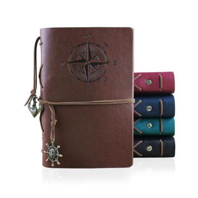 China A5 A6 Hard Cover Drop Expedition Fancy Journal Notebook Pirate Ship Retro Perforated Leather Loose Leaf Cover Notebook for sale