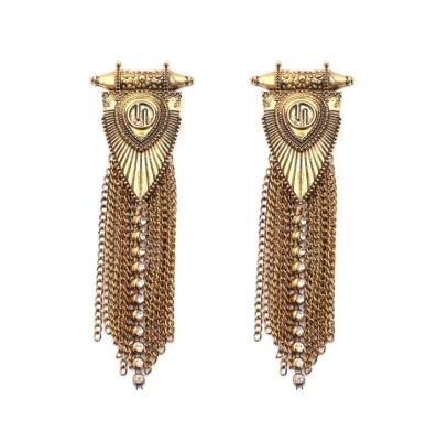 China Fashion palace style metal earrings personality retro tassel antique silver and long gold earring for sale