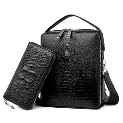 China Wholesale High Quality Fashion Casual Bag Men's Crocodile Pattern Handbag Multi-pocket Business Messenger Bag Send Zipper Wallet for sale