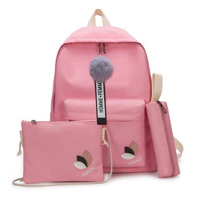 China 2019 Trending Wholesale OEM Waterproof Women School Backpacks For Teens Canvas Hair Ball Set Bag Buy One Get Three Girls Mochilas China for sale