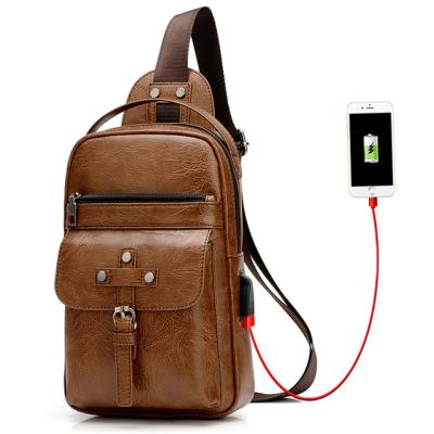 China Factory High Quality Men's Retro Trunk Bag PU Leather Fashion Tide Casual Men's Bag With USB Plug Trunk Filler Backpack for sale