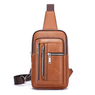 China Factory Wholesale High Quality Men's Leather Messenger Bag Multi-pocket Chest Bag PU Casual Men's Bag for sale