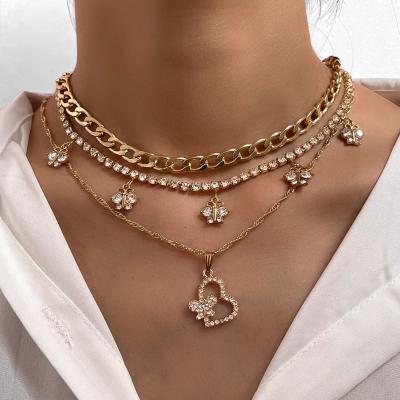 China Simple Double Necklace CIA Butterfly Sweater Chain Jewelry Gift Environmentally Friendly Metal Hollow Long Butterfly Pendant for sale