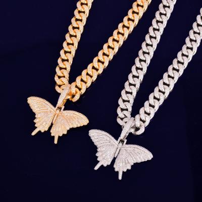 China New Environmentally Friendly Element Butterfly Cuban Necklace With Diamond Gold Chain Colorful Gold Necklac Butterfly Pendant Jewelry for sale