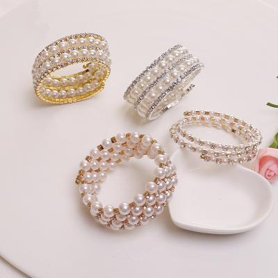 China European and American environmentally friendly fashion and luxury multi-layer pearl rhinestone bracelet for women for sale