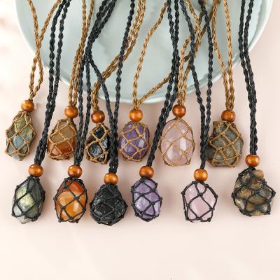 China Crystal Stone Diy Necklace Jewelry Retro Irregular Handmade Natural Amethyst Stone Pendant Necklace for sale