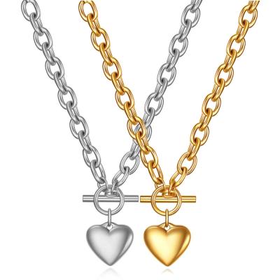 China Durable European Punk 18k Gold Plated Stainless Steel Ot Buckle Link Chain Pendant Necklaces 316l Titanium Steel Heart Necklaces for sale