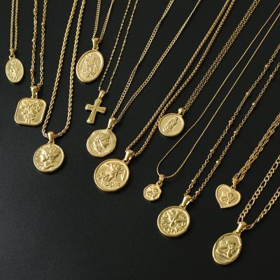 China Environmental Friendly Retro Multiple Styles Accessories Necklace 18K Gold Plated Stainless Steel Coin Pendant Necklaces for sale