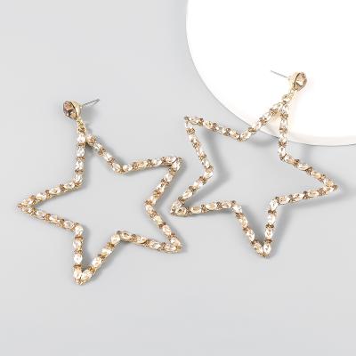 China European Eco-Friendly Faux Stone Exaggerated Star Dangle Star Pentagon Statement Geometric Hollow Earrings Big Earrings for sale