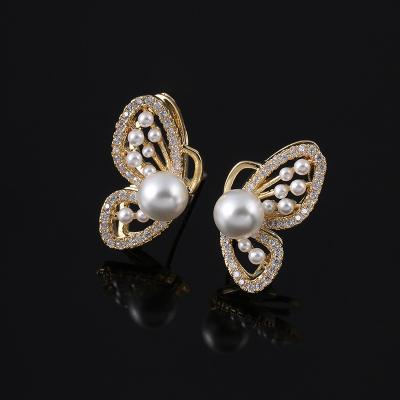 China New CLASSIC Style Butterfly Mosquito Coil Ear Clip Copper Zircon Gold Plated Butterfly Earrings For Women for sale