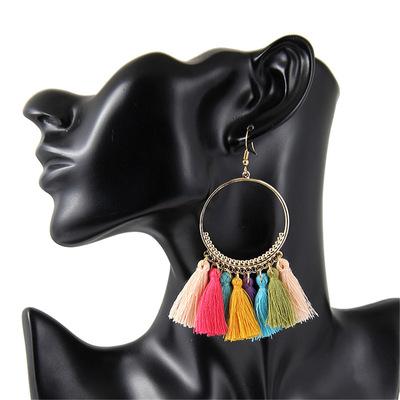 China Personality European and American Bohemian Fashion Tassel Circle Romantic Long Dangling Earrings for sale