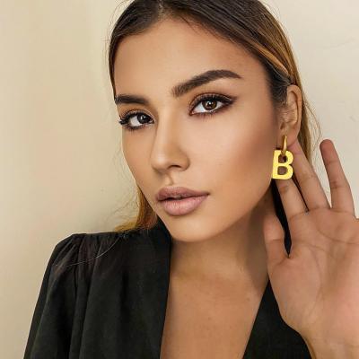 China Retro CLASSIC Classic Letter B Earrings Removable Brass Initial Circle Earring Pendant Jewelry For Women for sale