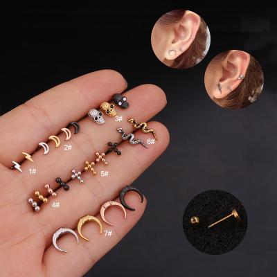 China New Fashion Stainless Steel Zircon Stud Earrings High Quality Environmental Friendly Snake Piercing Cross Jewelry for sale