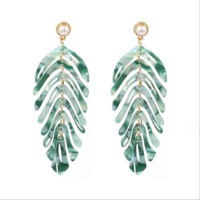 China New Popular Environmentally Friendly Leaf Acrylic Leaf Earrings Link Earrings Drop Simplified Exaggerated Acetic Acid Leaf Earrings for sale