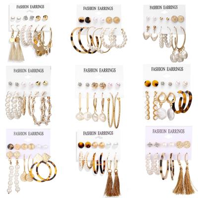 China Hiphop Earring Leaf-SHELL Pearl Earring Set With Fringe Women's Acrylic Geometric Pendant Set With Statement Hanging Brincos Jewelry for sale