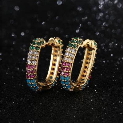 China CLASSIC High Quality Rainbow Color Micro Pave CZ Clip On Earrings 18k Gold Plated Full Diamond Hoop Earrings For Women for sale