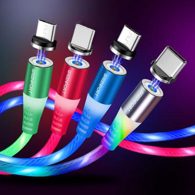 China Wholesale Current Magnetic Camera Mobile Phone USB Charger Cable Fast Charge Micro Flowing Accessories Led Cable Lighting Android Cable for sale