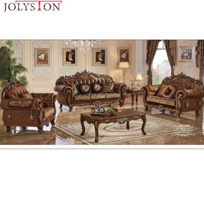 China Luxury American Leather Living Room Sofa Set Classic Style Solid Wood Storage Living Room Furniture for sale