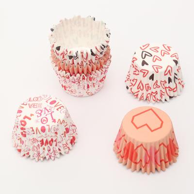 China 110mm Standard Disposable Food Paper Cake Cup Round Heart Printing Design Valentine's Day Party Customized Cupcake Liners for sale