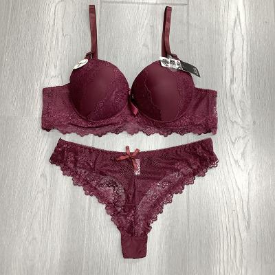 China Customized Antibacterial Transparent Lace Hollow Push Up Half Cup Sexy Women's Bra And Brief Sets for sale