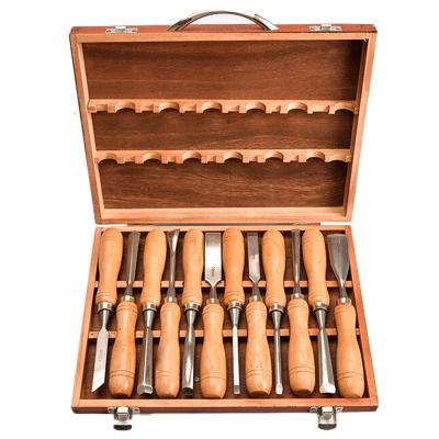 China 12pcs Wood Box Wood Carving High-Grade Woodworking Carving Chisel Set Engraved Chisel Set for sale