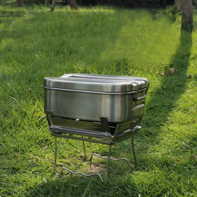 China Stocked Single camping pot Outdoor Foldable 304 stainless steel lunch box With bracket for sale