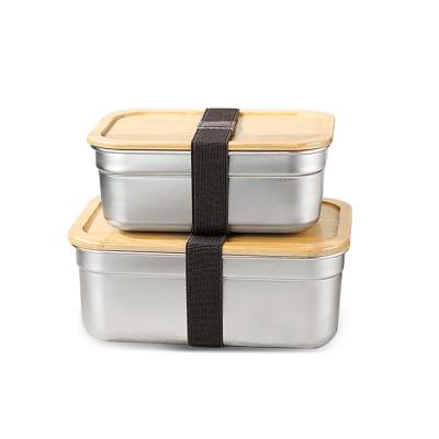 China Stocked Eco Friendly 800ml 1200ml 1500ml stainless steel lunch bento boxes  With  Bamboo lid for sale