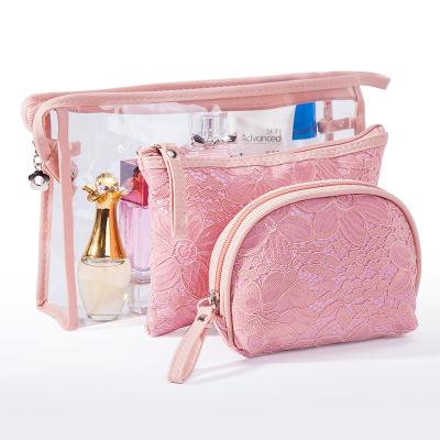 China Waterproof Woman Flamingo Waterproof PVC Canvas Cosmetic Bag 3 Pcs/Set Travel Makeup Pouch Bags Cosmetic Cases Set for sale