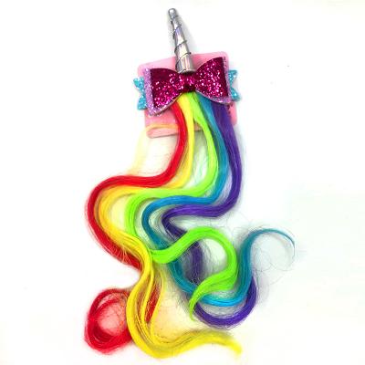 China Fashionable Hairpin Kids Girls Hair Accessories With Beautiful Long Colorful Wig Decoration Wig Hair Clips for sale