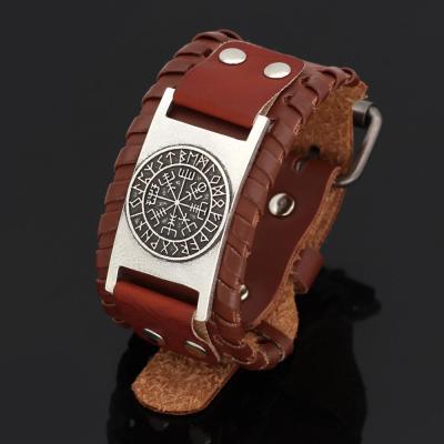 China For Wholesale Viking Rune Leather Rope Decoration Bracelets and Vintage Punk Viking Bracelet Bangle for Men for sale