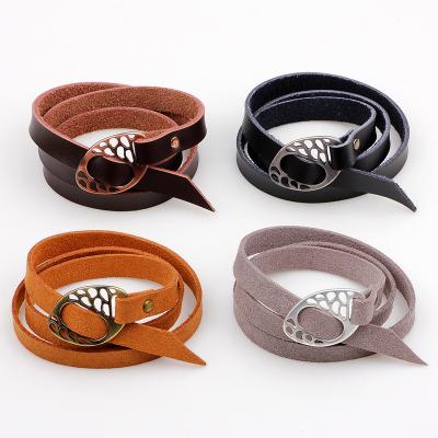 China CLASSIC Fashion Bracelets Korean Cavity Velvet Alloy Leather Multi-loop Wrap Bracelet Unisex Wristband for sale