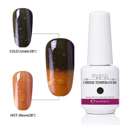 China Easy Apply 2021 Hot Selling 8 Colors Varnish Varnish Cheese Temperature Color Change Soak Off UV-LED Nail Art Gel Polish for sale