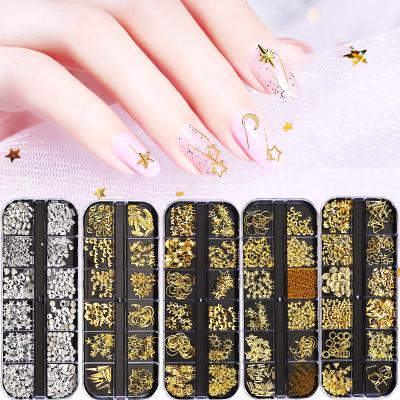 China Shiny Colorful 3Boxes Sell Pure Silver Gold 3D Nails Art Decoration Stone Imitating Metal Alloy Zircon Manicure Ornaments Rivets Glitters for sale