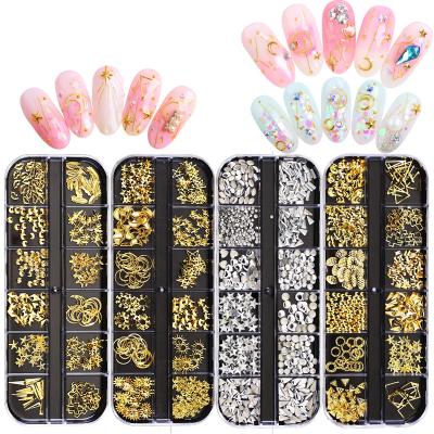 China Shiny Colorful Mixed 3Boxes/Set Nail Ornaments Colorful Rhinestone Pearl Gold Rivet Nail Jewelry for sale