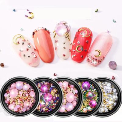 China 5 Designs Shiny Colorful Mixed Nail Art Shape Rhinestones And Colorful 3D Diamonds Rivet Crystal Metal Shiny Nail Art for sale