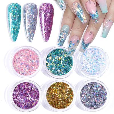 China 3D Set 6 Boxes/8 Shiny Colorful Art Glitters Powder 8 Nail Designs Shiny Colorful Nail Art Flake Sequins for sale